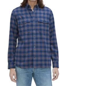 Everlane Brushed Flannel Shirt Plaid Button Blue Fall Outdoor Grunge Western